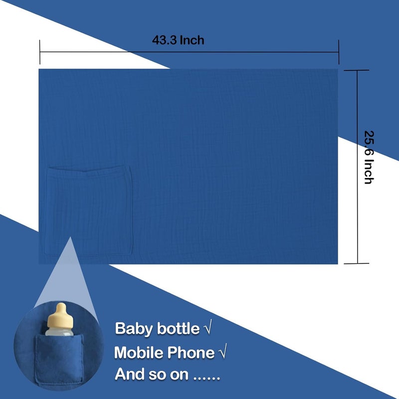 MUGVELL Muslin Nursing Covers for Breastfeeding, Arch Neckline Breast Feeding Covers for Women, Moms Privacy Breathable Summer Nursing Apron, 43.3" x 25.6" Soft Feeding Cover (Misty Blue) - Image 3